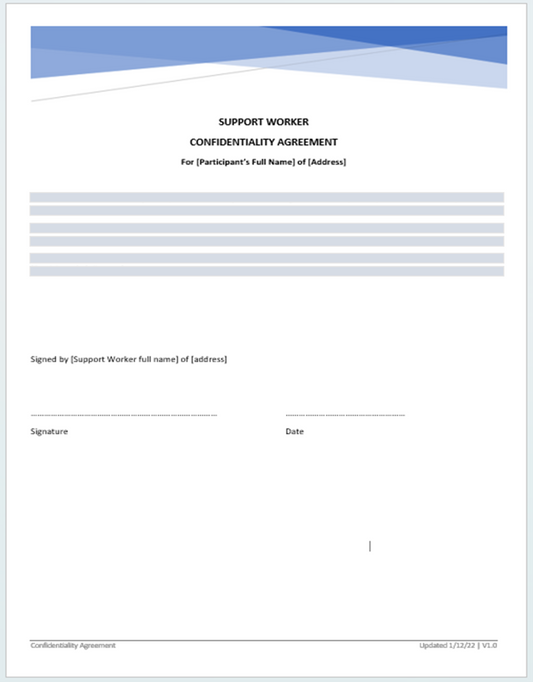 Confidentiality Agreement for In Home Disability Support