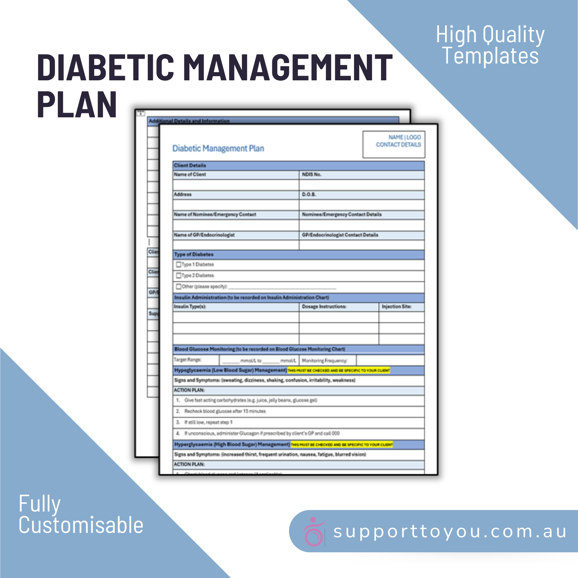 Diabetic Management Plan | Disability Support | supporttoyou