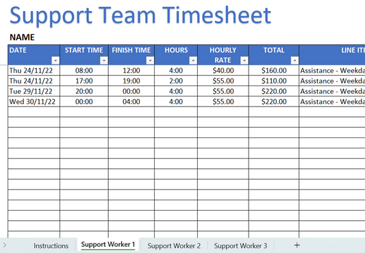 Timesheet - Disability Support Team
