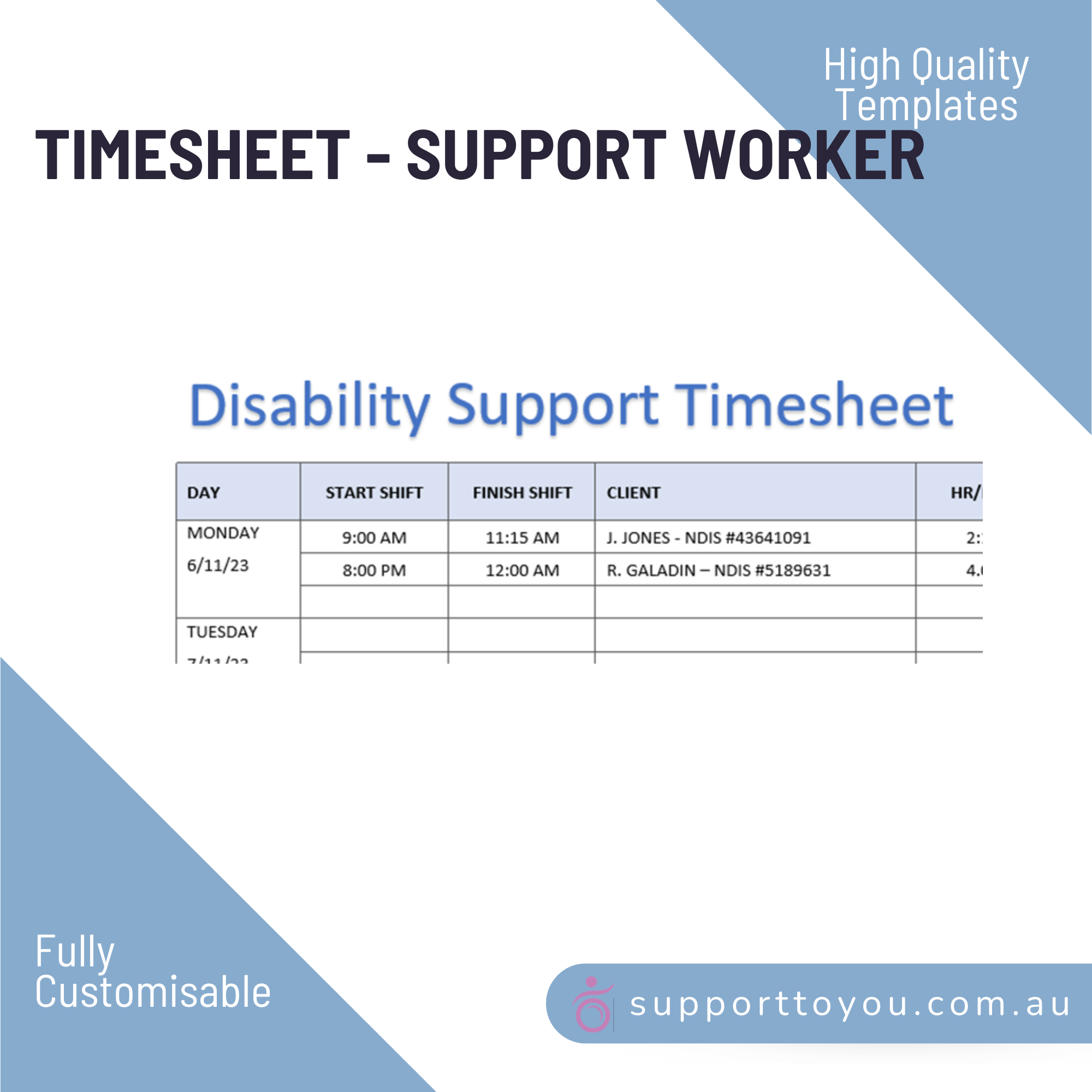 Timesheet | Disability Support Worker | supporttoyou