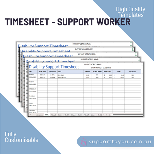 Timesheet - Disability Support Worker