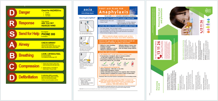 CPR Action Plan, Anaphylaxis Response and Poisons Information Sheet