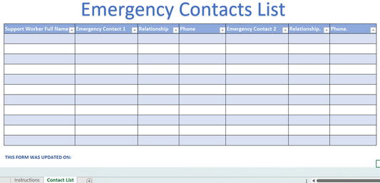 Emergency Contact List for Disability Support Workers
